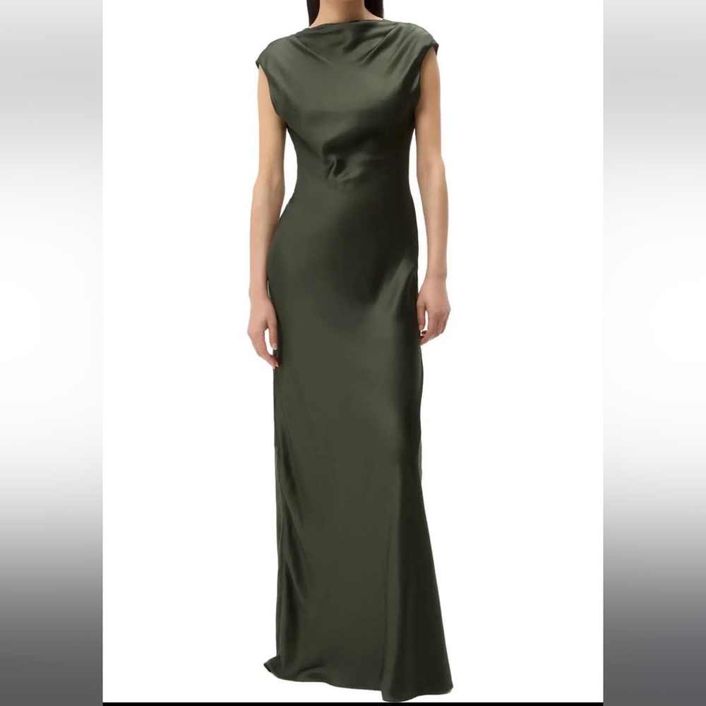 TWP Chic Dark Green Satin Maxi Dress